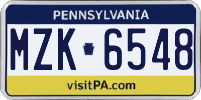 PA license plate MZK6548