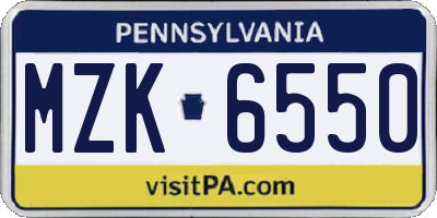 PA license plate MZK6550