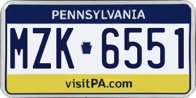 PA license plate MZK6551