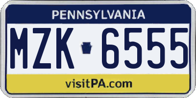 PA license plate MZK6555