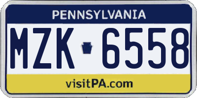 PA license plate MZK6558