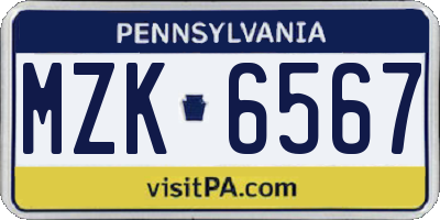 PA license plate MZK6567