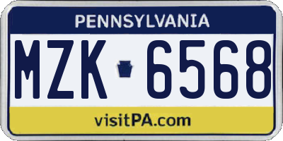 PA license plate MZK6568