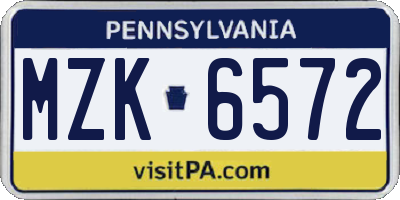 PA license plate MZK6572