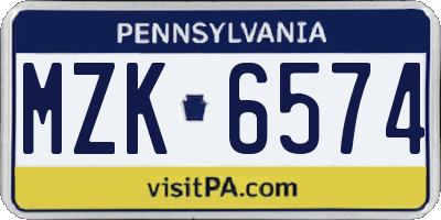 PA license plate MZK6574
