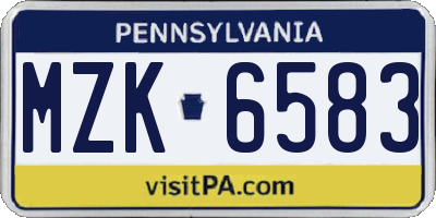 PA license plate MZK6583