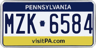 PA license plate MZK6584