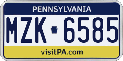 PA license plate MZK6585