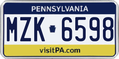 PA license plate MZK6598