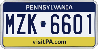 PA license plate MZK6601