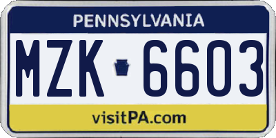 PA license plate MZK6603