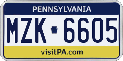PA license plate MZK6605