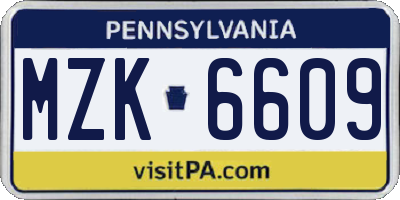 PA license plate MZK6609