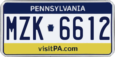 PA license plate MZK6612