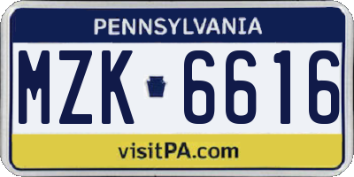 PA license plate MZK6616