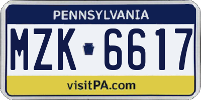 PA license plate MZK6617