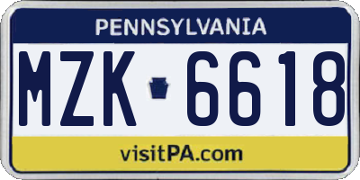 PA license plate MZK6618