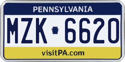 PA license plate MZK6620