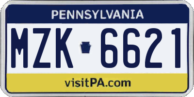 PA license plate MZK6621