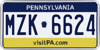 PA license plate MZK6624