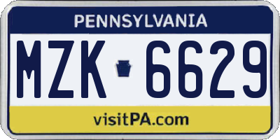 PA license plate MZK6629
