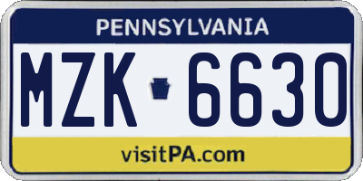 PA license plate MZK6630