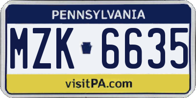 PA license plate MZK6635