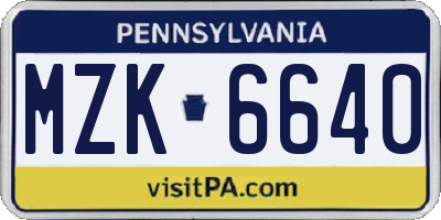 PA license plate MZK6640