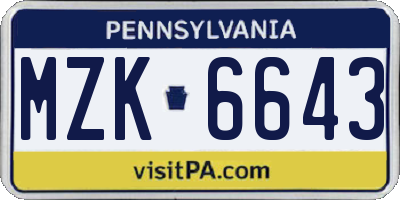 PA license plate MZK6643