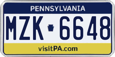 PA license plate MZK6648