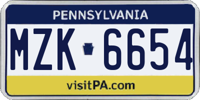 PA license plate MZK6654