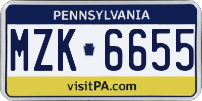 PA license plate MZK6655