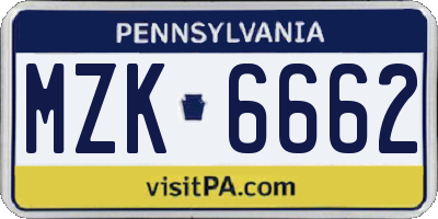 PA license plate MZK6662