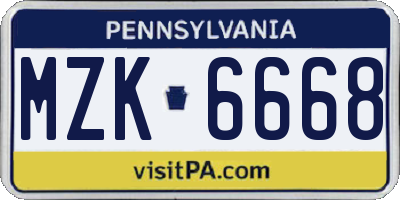 PA license plate MZK6668