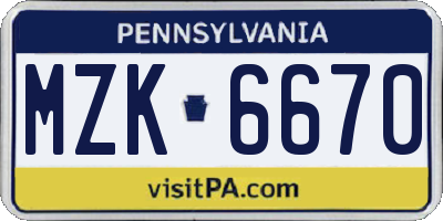 PA license plate MZK6670