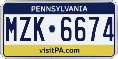 PA license plate MZK6674