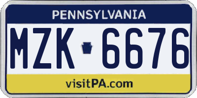 PA license plate MZK6676