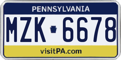 PA license plate MZK6678