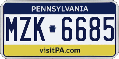 PA license plate MZK6685