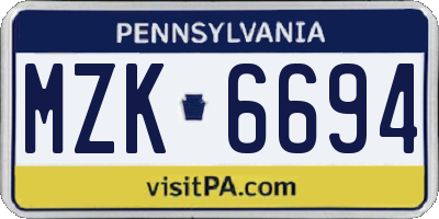 PA license plate MZK6694