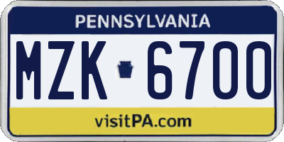 PA license plate MZK6700