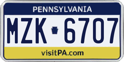 PA license plate MZK6707