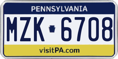 PA license plate MZK6708