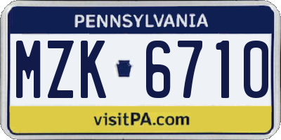 PA license plate MZK6710