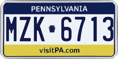 PA license plate MZK6713