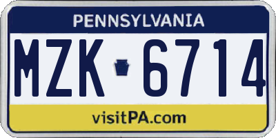 PA license plate MZK6714