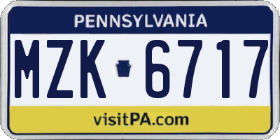 PA license plate MZK6717