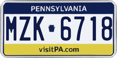 PA license plate MZK6718