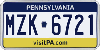 PA license plate MZK6721