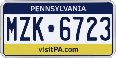 PA license plate MZK6723